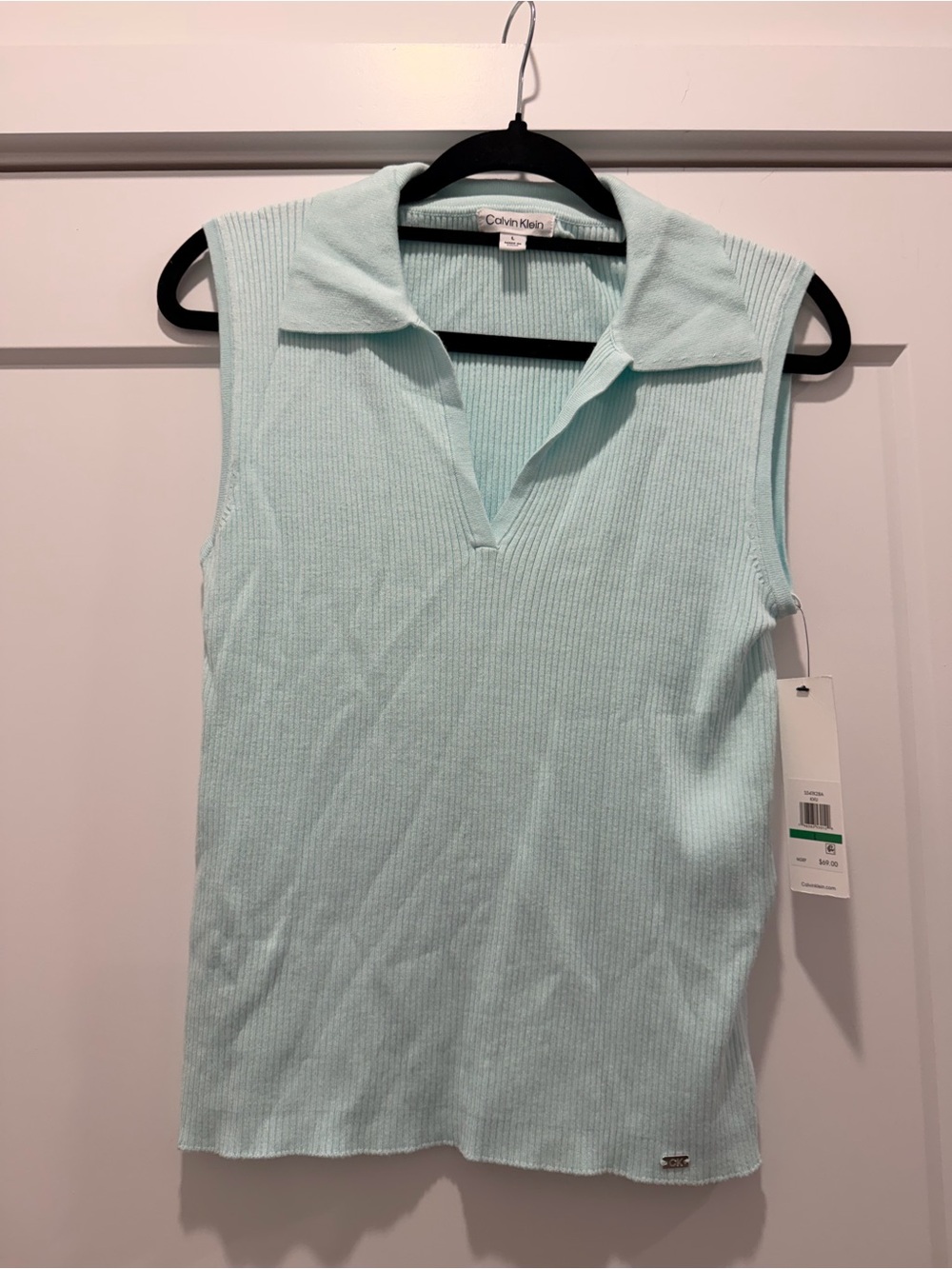 Calvin Klein Light Mint Ribbed Sleeveless Polo Tank